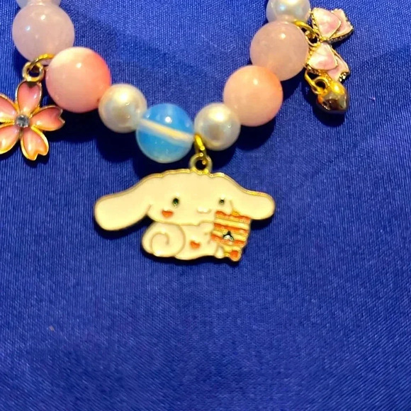 Cute Girl Gift Pink Cinnamoroll Bracelet Flower Bow Crystal Beaded Enamel Charms - Picture 6 of 6